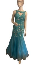 Sherri Hill Gown Pageant Prom Formal Aqua / Lace-embroidered Beaded   Bodice