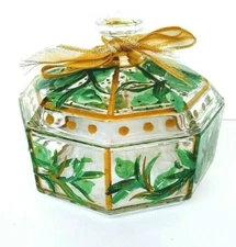 Vintage France Arcoroc Art Glass Covered Candy Dish Hand Painted -Octagon Shaped