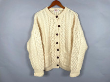 80s Wool Cable Knit Cardigan Women's Medium Ivory Chunky Knit Sweater Shop Tag