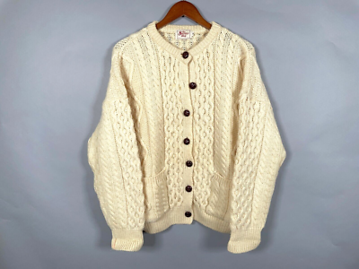 VTG Sweater Shop Wool Cable Knit Cardigan Women's Medium Ivory