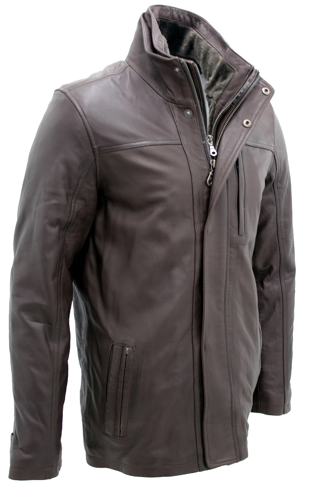 Men’s Classic Warm Brown Leather Biker Jacket