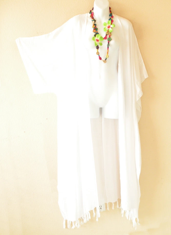 Cárdigan CD691 Blanco Liso Ala de Murciélago Plumero Caftán Maxi Trench Coverup hasta 5X
