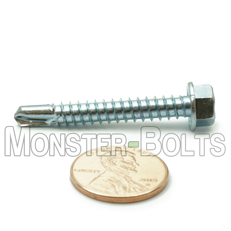 8-18 x 1/2 Self Drilling Screws, Steel, Zinc Plating, Indented Hex Washer, Unslotted, #2 Point, TEKS 2 (Quantity: 100 pcs 8-18 x 1/2 Self Drilling Screws, Steel, Zinc Plating, Indented Hex Washer, Unslotted, #2 Point, TEKS 2 (Quantity: 100 pcs