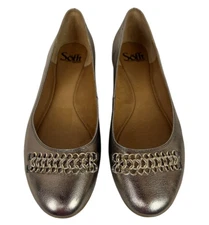Sofft Women's Ballet Flats Shoes w Chain Strip on Front  Size 7.5  Gold Leather