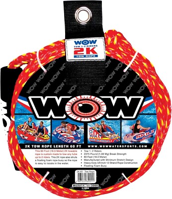 WOW Sports 2K Tow Rope - 60 Ft. Heavy-Duty Towable Tube Rope with Foam Buoy