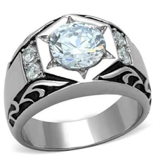 TK1606 - High polished (no plating) Stainless Steel Ring with AAA Grade CZ  in
