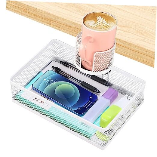 360°rotation under desk drawer, Drawer Under Desk Storage Organizer, White