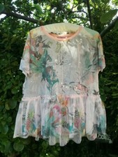 NEXT BLUSH PINK FLORAL NETTED  PEPLUM TOP SIZE 12  SUMMER / HOLIDAY TOP UNWORN