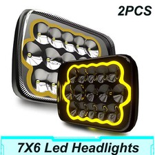 Pair 5x7 7x6 Led Headlight Hi-lo Beam Drl For Jeep Cherokee Xj Yellow H6054