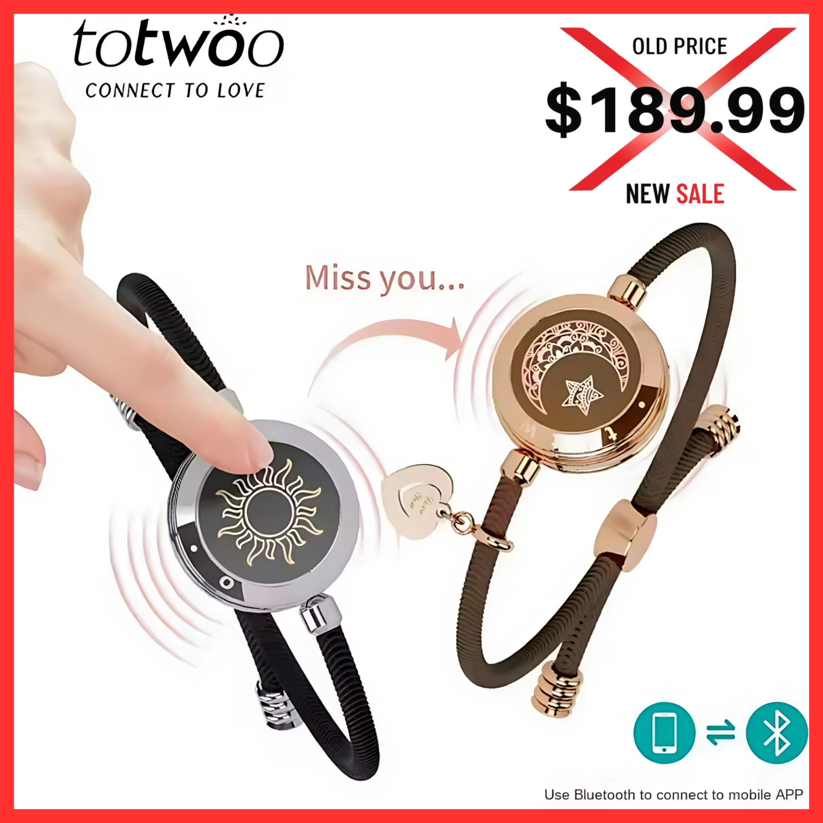 Sun&Moon Couples Bracelets Long Distance Love Gift Vibrate & Light up Valentine