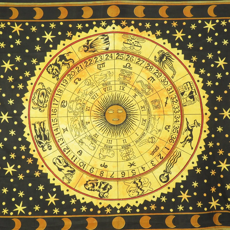 Indian Hippie Bohemian Horoscope Zodiac Wall Hanging Tapestry Twin Size Bedsheet - Image 2 of 4