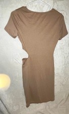 SHEIN Solid Brown Cut Out Round Neck Short Sleeve Bodycon Mini Dress S