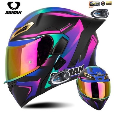 DOT Approved Bluetooth Motorcycle Helmet with Camera Intercom for Communication