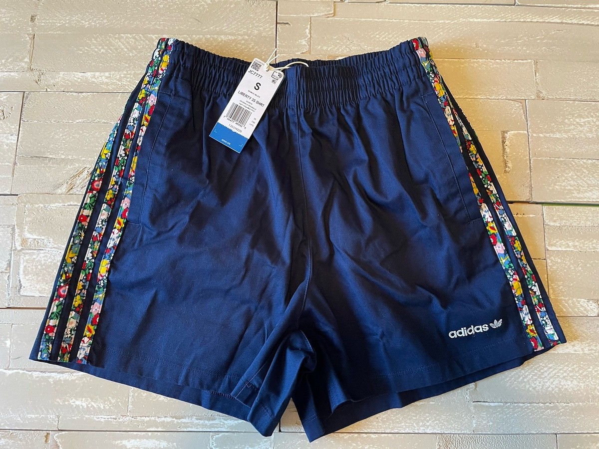 Adidas Originals x Liberty London Floral Striped Blue Shorts JC7777 Size  SMALL