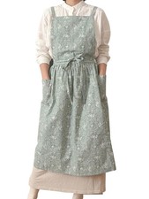 Hawholm Women Cross Back Apron with Pockets, Cotton Linen