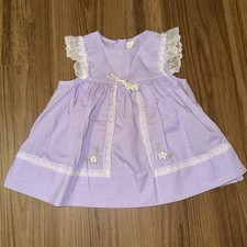 Vintage 80s 90s Lavender Lace Ruffle Sleeve Babydoll Dress Floral Sz 3T