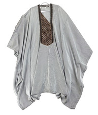 Mens Agbada Kaftan Only Dk Grey White Stripe Ebroidered Front