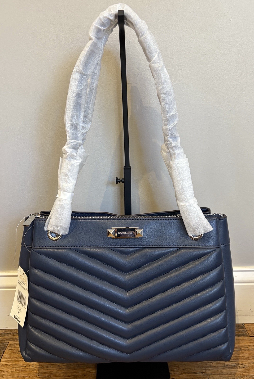 Michael Kors Whitney Medium Chain Quilted Shoulder Tote Navy Blue