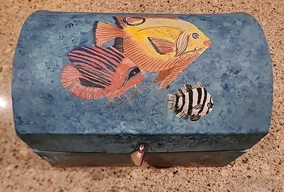 13'' Treasure Chest Box Toy Storage Hand Painted Underwater Theme Tropical Fish