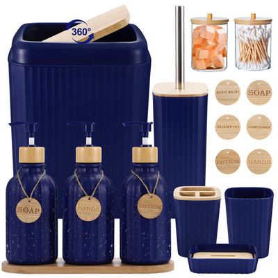 Xlhomo Navy Blue Bathroom Accessories Set 17Pcs Bathroom Set Trash Can 3Pcs