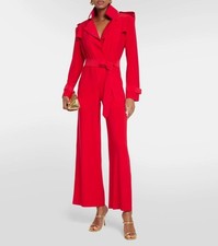 NORMA KAMALI Double Breasted Trench Straight Leg Jumpsuit Tiger Red Size XS NWT