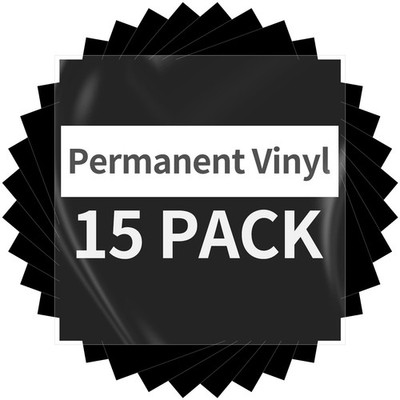 Black Permanent Vinyl - 15 Sheets Glossy Black Adhesive Vinyl 12''x11.8'', Blac...