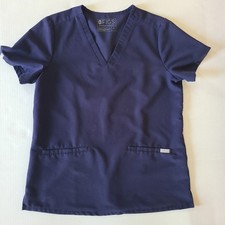 FIGS Technical Collection Scrub Top Women's Medium Blue Short Sleeve V Neck Exc