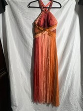 Dave  Johnny Vtg Silk Dress Sz 8 Sunset Ombre Pleated Maxi Ethereal Fairy Prom
