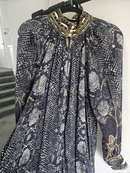 Camilla Black Gold Animal Print High Neck Beaded Sequin Maxi Dress Size S