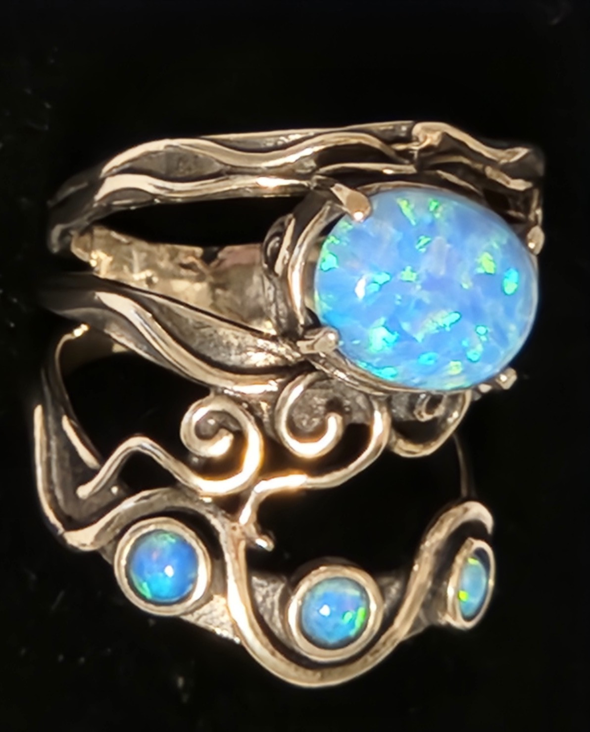 Unique Blue Fire Opal Scroll Statement Ring 925 S… - image 16