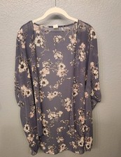 Women's I JOAH Blue Floral Kimono Duster Cardigan Cover Up Size Large Boho Chic
