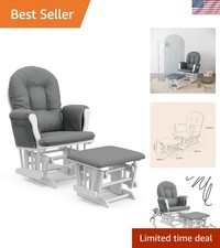 Nursery Glider Ottoman 2 Piece Set Grey White Solid Wood GREENGUARD Certified