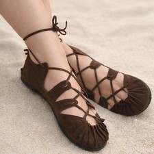 Bundschuhe Leder Braun Schuhe Sandalen Larp Mittelalter Wikinger Reenactment Goa