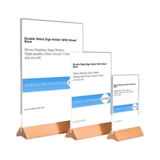 A6 4.1x5.8 Inch T-Shape Acrylic Sign Holder with Wood Base Table Top Stand