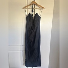 NEW Reformation Solasta Cotton Midi Halter Slip Dress Cocktail Black | US 2 UK 6