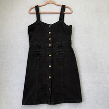 GAP Denim Dress Womens 8 Black Wash Button Front Adjustable Strap Pinafore Mini