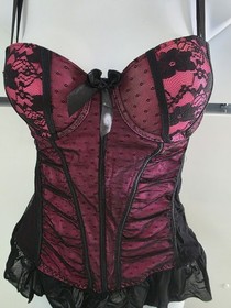 Women's Black Fuchsia Sexy Lingerie Corset Lace-up Sequins Black/Pink Size M 