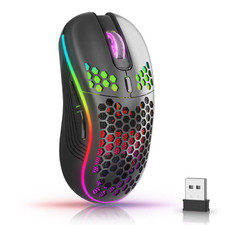 RGB Wireless Gaming Mouse - Ergonomic Honeycomb Design, 6 Buttons, Rechargeable