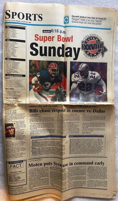 1994 SUPER BOWL XXVIII Newspapers Cowboys vs Bills ~ Jan 30–31 ~Emmitt Smith MVP