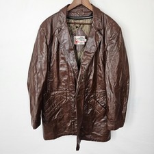 Sears The Leather Shop Jacket Mens 46 reg Brown vintage Car Coat quilted Liner
