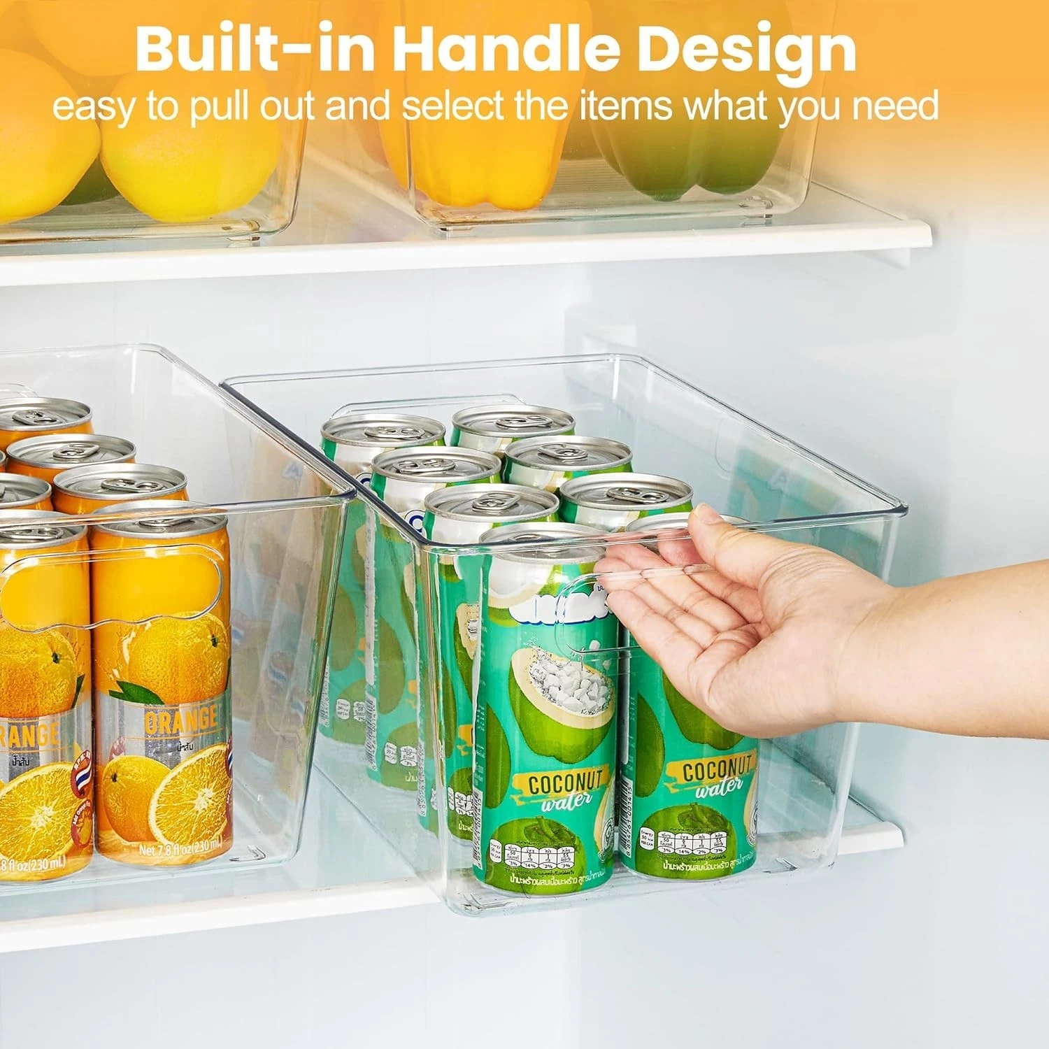 6 Pack Clear Pantry Organizer Bins Plastic Containers with Handle for Kitchen