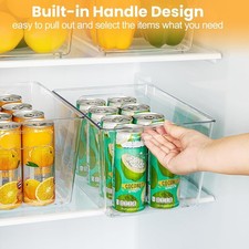 6 Pack Clear Pantry Organizer Bins Plastic Containers with Handle for Kitchen