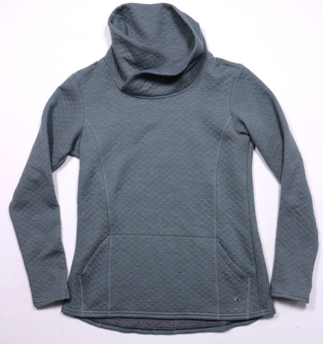 Kuhl Lea Pullover S Gray Green Quilted Cowl Neck Merino Wool Blend Long Sleeve - Picture 1 of 9