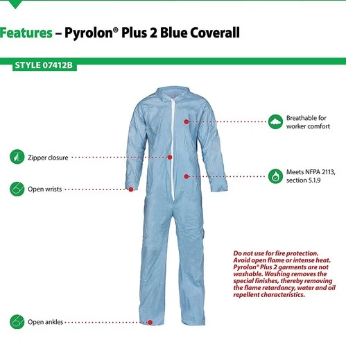 Case of 25 Lakeland XL Pyrolon Plus 2 FR Coverall Protective Suit Blue 07412B - product listing photo