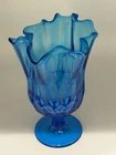 Vintage Fenton Colonial Blue Thumbprint Pattern Footed Handkerchief Vase