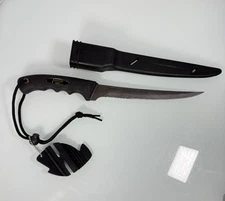 American Angler Fillet Fishing Knife 8” BLK Stainless Steel w/Sheath & Sharpener
