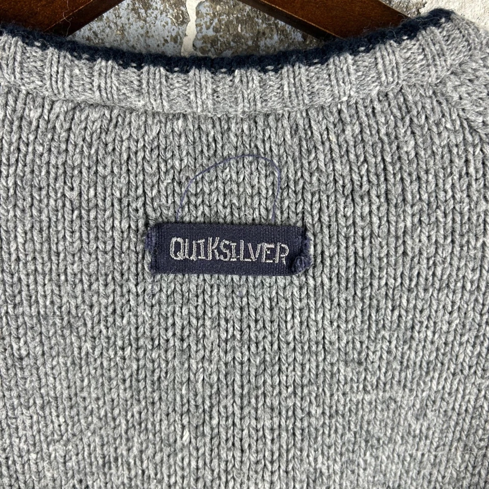 复古 Y2K Quiksilver 灰色 Fair Isle 圆领针织毛衣男式 XL — 第 4/4 张图片