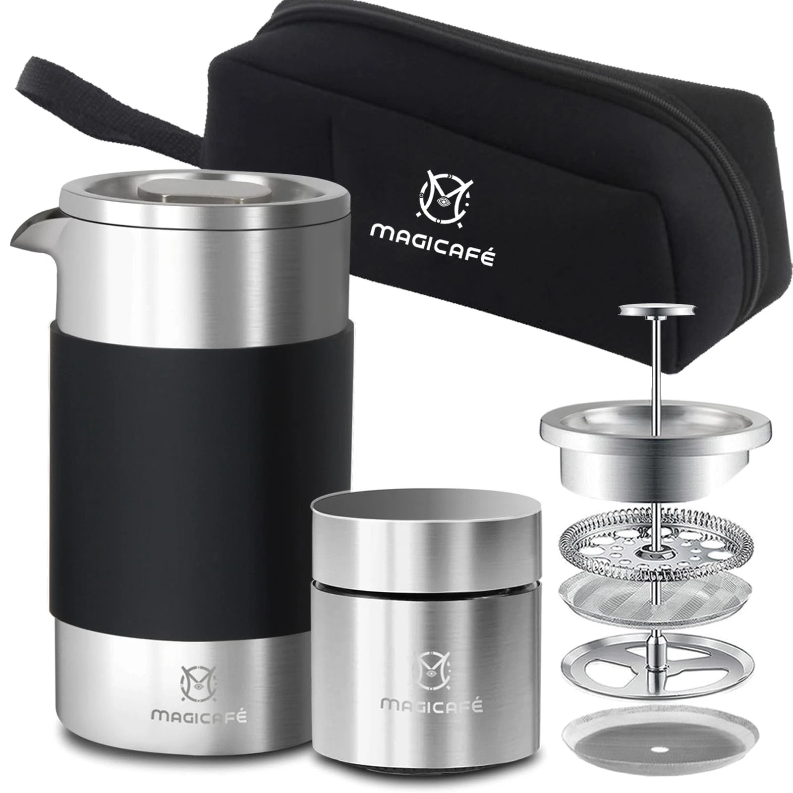 French Press Coffee Maker Set, Portable French Press with Mini Coffee Caniste...
