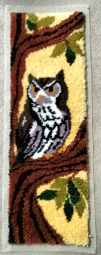 1970s Retro Great Gray Owl on Tree Hand Made Hook & Latch Wall Art 46" x 15"