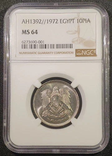 AH1392/1972 Egypt 10 Piastres  - NGC MS 64